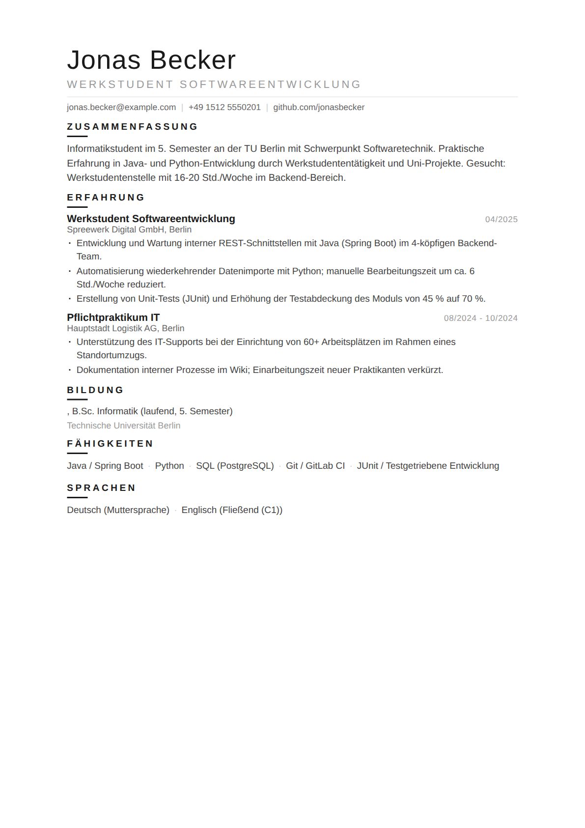 Werkstudent Softwareentwicklung