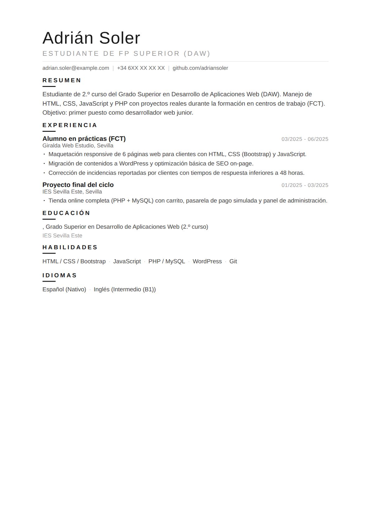 Estudiante de FP: Desarrollo de Aplicaciones Web