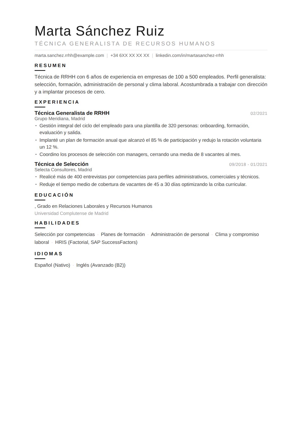 Técnica Generalista de RRHH