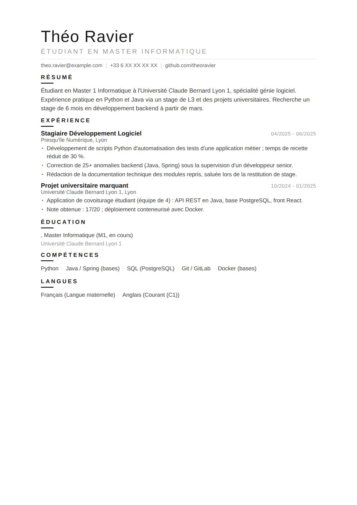 Étudiant en Informatique: Stage Développement