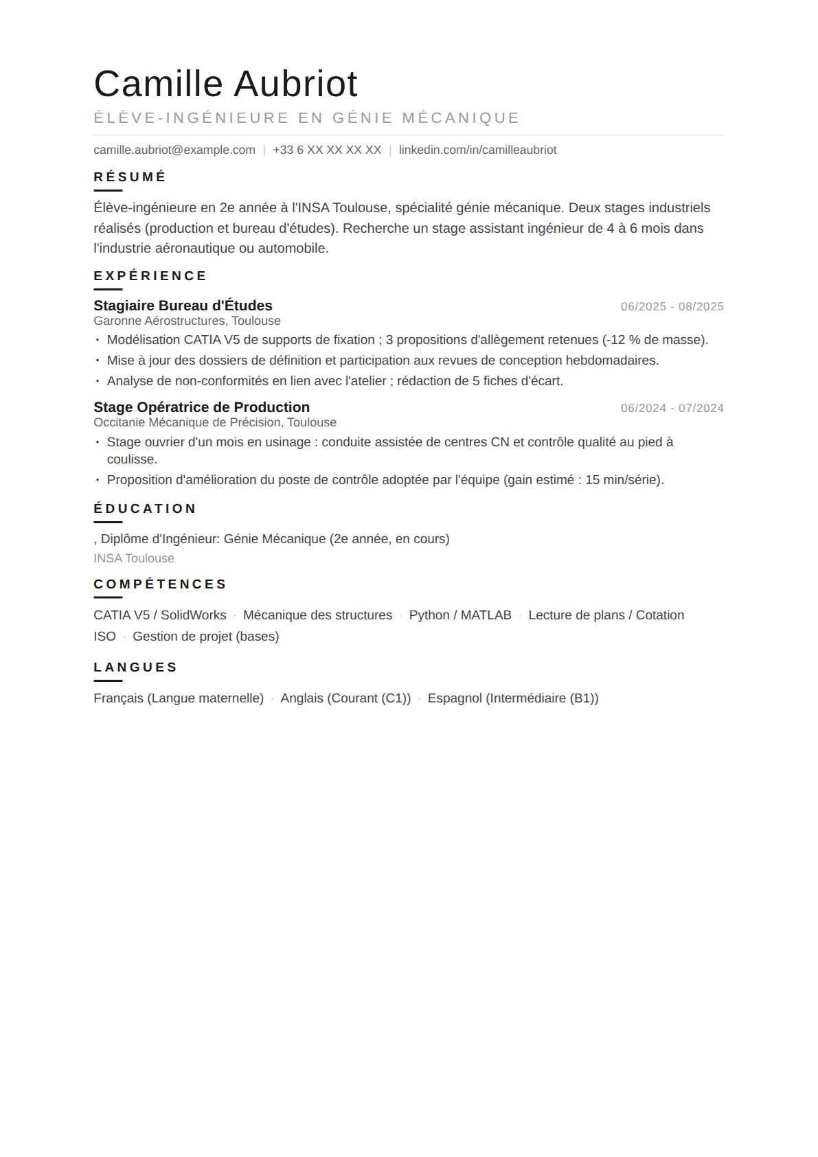 Élève-Ingénieure: Stage Assistant Ingénieur