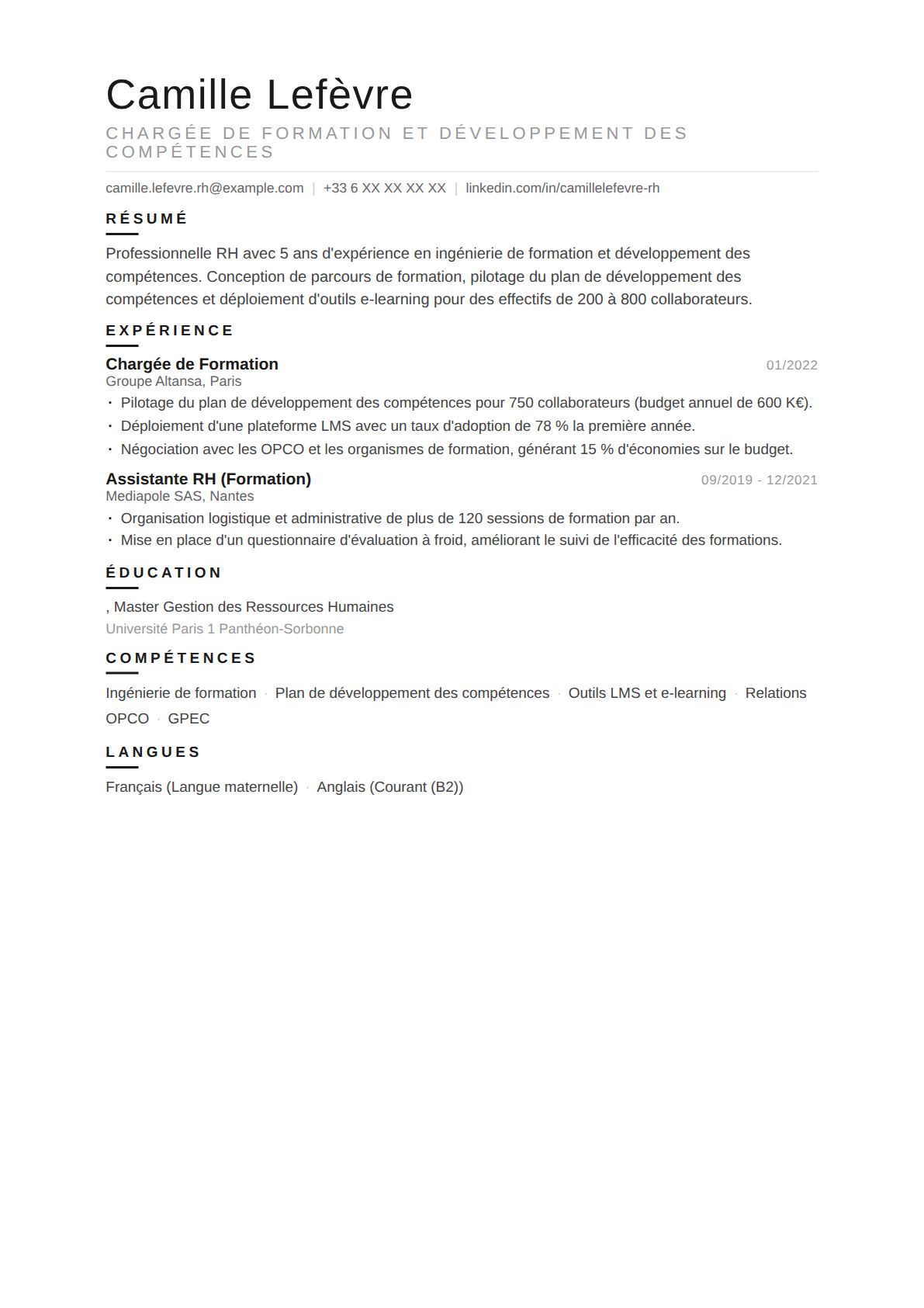 Chargée de Formation et Développement RH