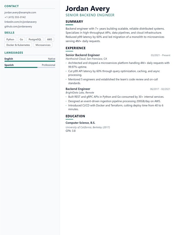 Berkeley resume template preview