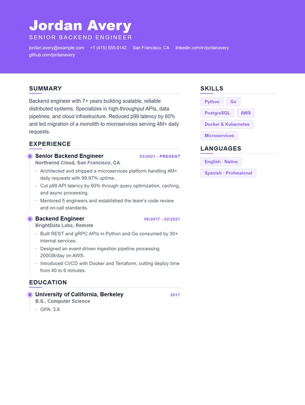 Caltech CV şablonu önizlemesi