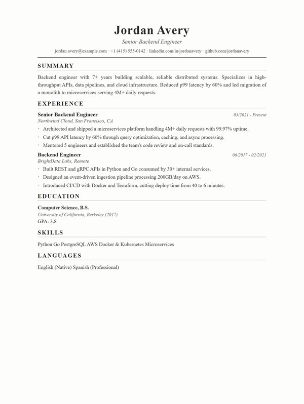 Cambridge resume template preview