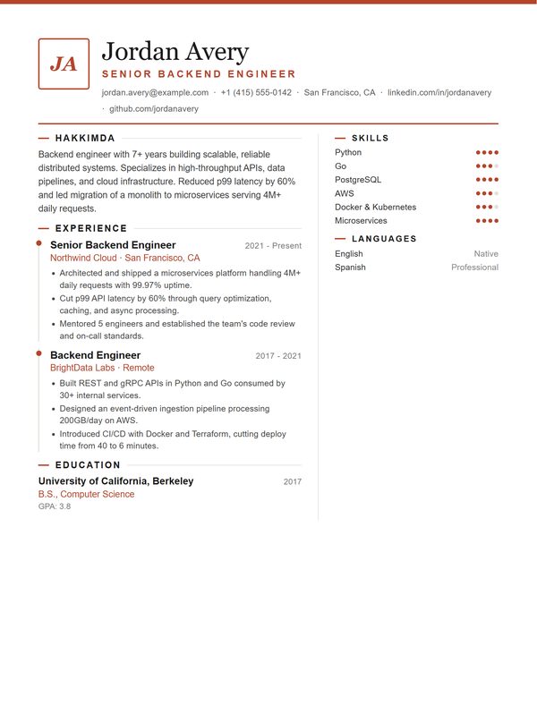 Helsinki CV şablonu önizlemesi