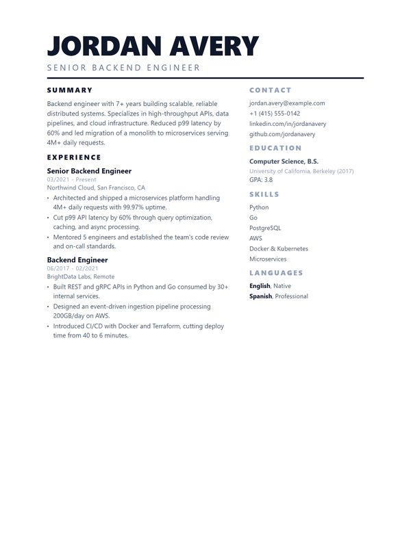 Otago CV şablonu önizlemesi