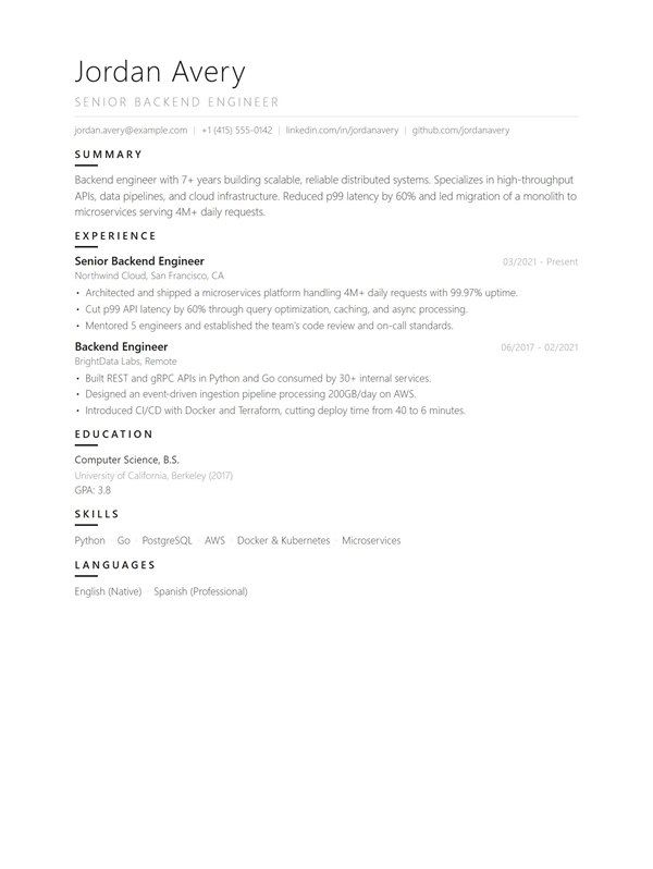 Oxford resume template preview