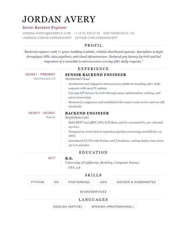 Paris CV şablonu önizlemesi