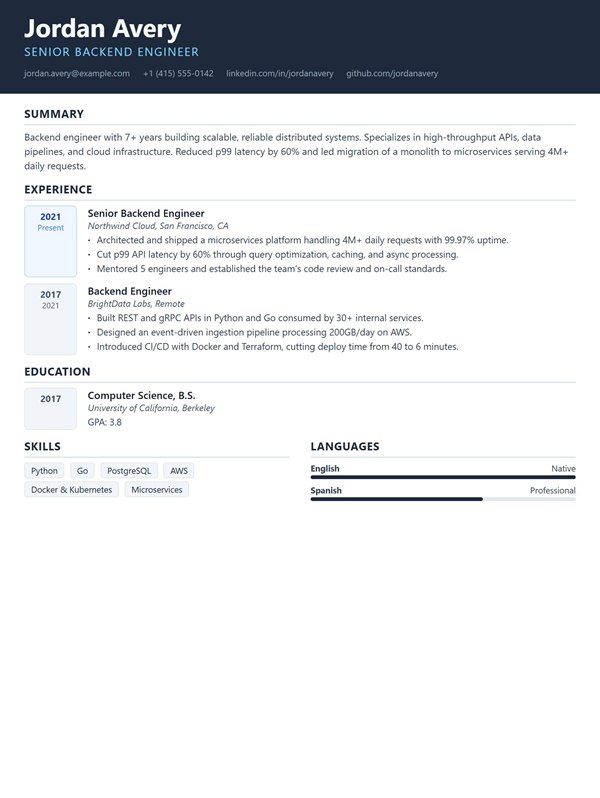 Princeton resume template preview