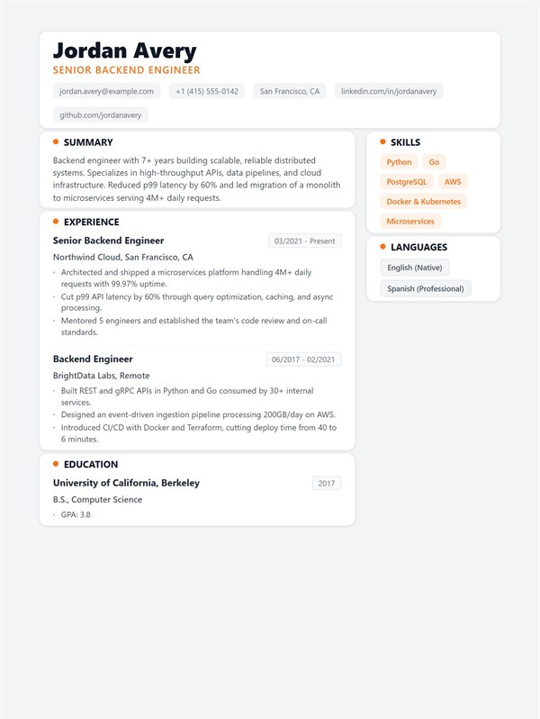 Sydney resume template preview