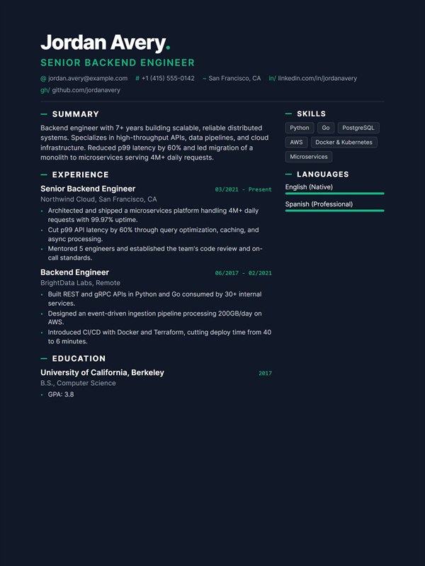 Tokyo resume template preview