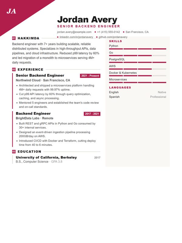 Toronto CV şablonu önizlemesi