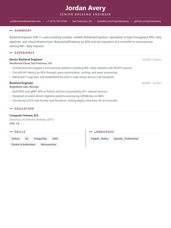 Vienna resume template preview
